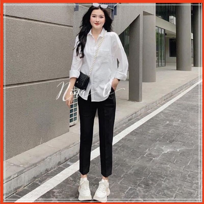 Áo sơ mi đũi phối 1 túi QC phong cách