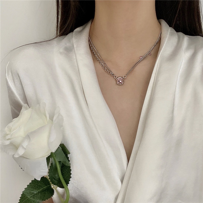 Vòng cổ Hai Lớp Đính Đá Pha Lê Hồng Tinh Tế Thời Trang Cho Nữ