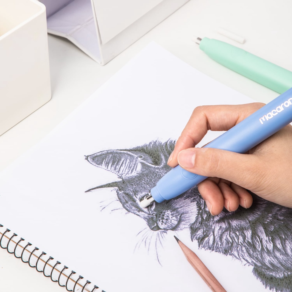 Bút tẩy điện Deli - Đánh bóng tranh vẽ, tẩy góc cạnh 2 kích thước khác nhau gồm 20 lõi tẩy thay thế -nhiều màu lựa chọn