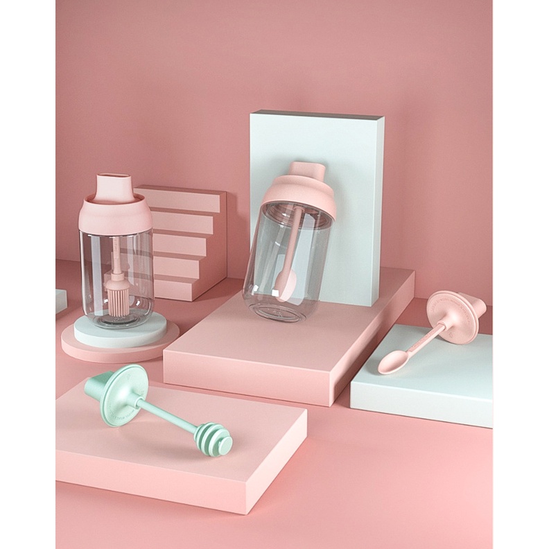 Hủ đựng gia vị bằng thủy tinh cao cấp kèm muỗng, màu pastel decor nhà bếp - Peehomedecor