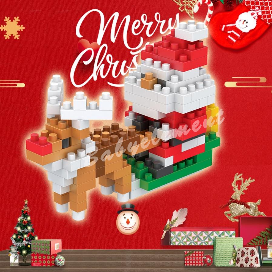 Nano Khối Xe Trượt Tuyết Ông Già Noel Nai Sừng Tấm Xếp Hình Khối Xây Dựng Đồ Chơi Trẻ Em Giáng Sinh Sáng Tạo Mô Hình Tự Làm Quà Tặng
