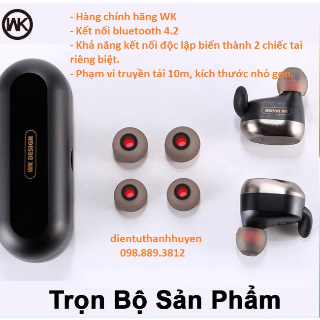 TAI NGHE WK BD800 TRUE WIRELESS ( CHÍNH HÃNG WK - THƯƠNG HIỆU NỔI TIẾNG TẠI HONG KONG )