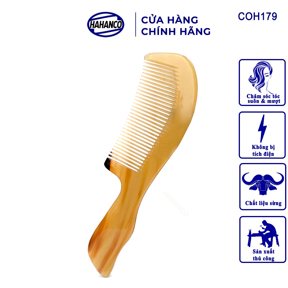 Lược Sừng HAHANCO Trơn Chuôi Sóng Cao Cấp (Size: XL - 20cm) COH179