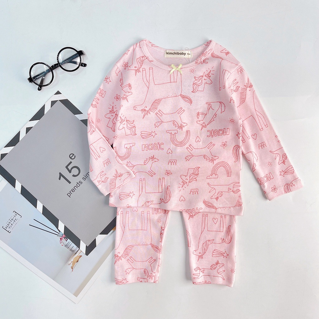 Bộ Dài Tay Cotton Borip Bé Gái KIMCHIBABY Vải Dư Xịn, Bộ Quần Áo Cho Bé Mặc Nhà Thu Đông MKMTD2221