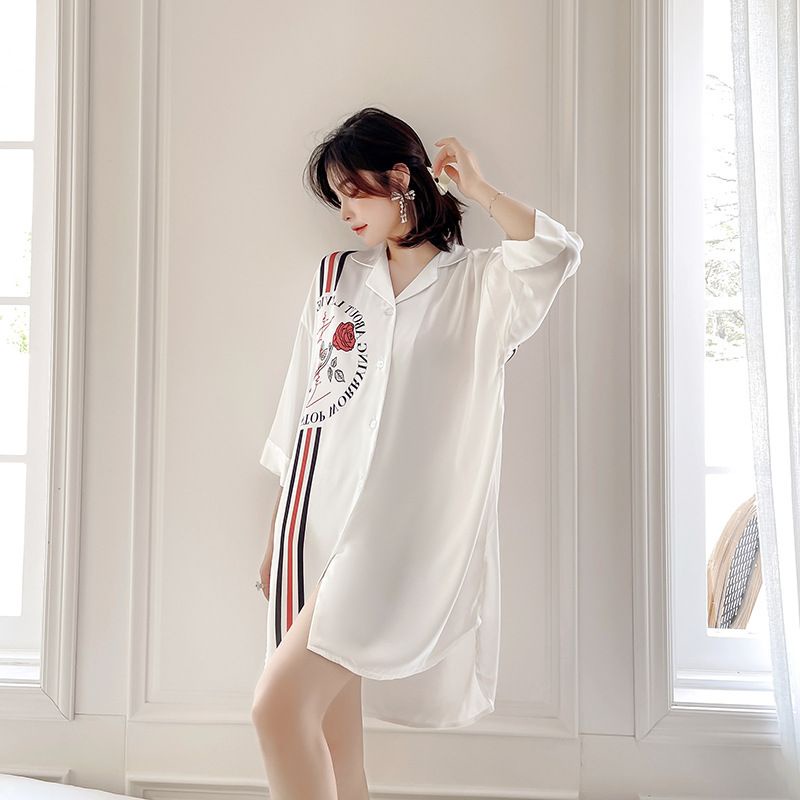 Váy Ngủ Sơ Mi Lụa họa tiết cao cấp, sang chảnh, mềm mịn,  Váy Ngủ Lụa  QCCC