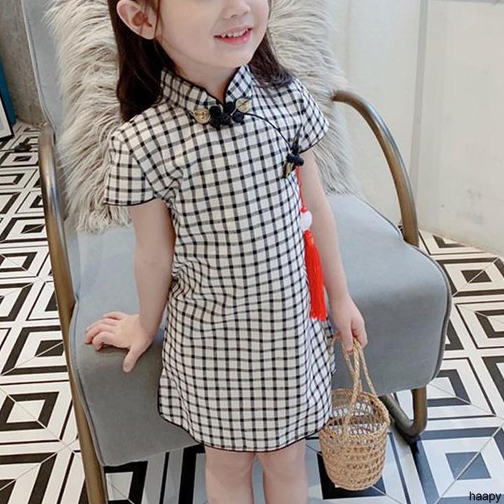 Đầm Sườn Xám In Hoa Phối Ren Cho Bé Gái Mới