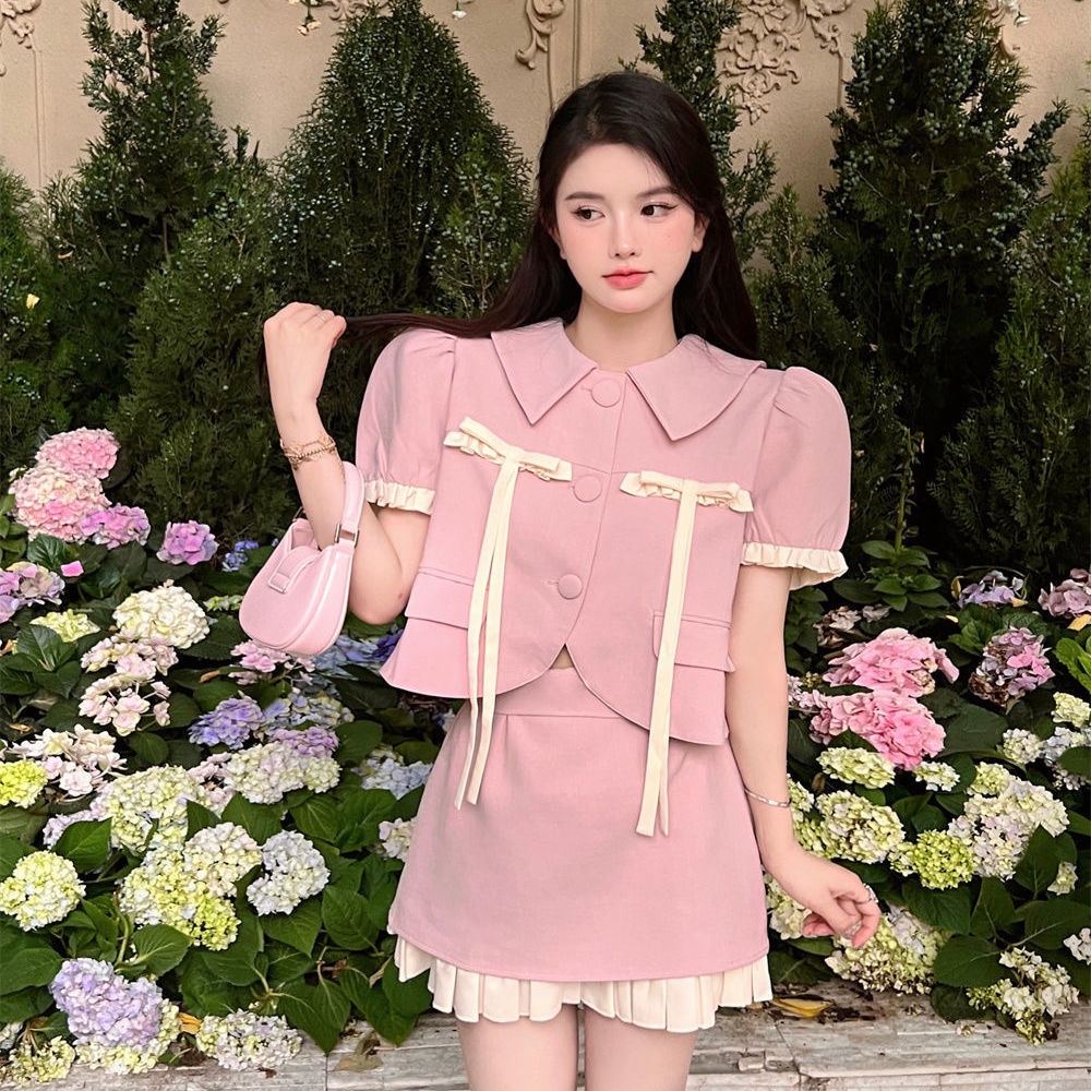 Set đồ 2 món gồm áo tay phồng và chân váy dáng chữ A ngọt ngào thời trang mùa hè cho nữ