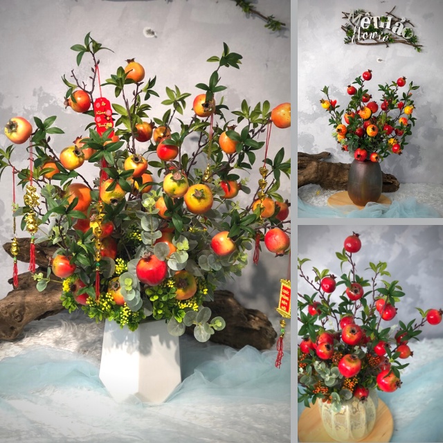(Ảnh shop chụp) Bình Lựu Giả Trang Trí Nhà Cửa, Decor Phòng Khách Chất Liệu Lụa Cao Cấp Mê Thảo Flower