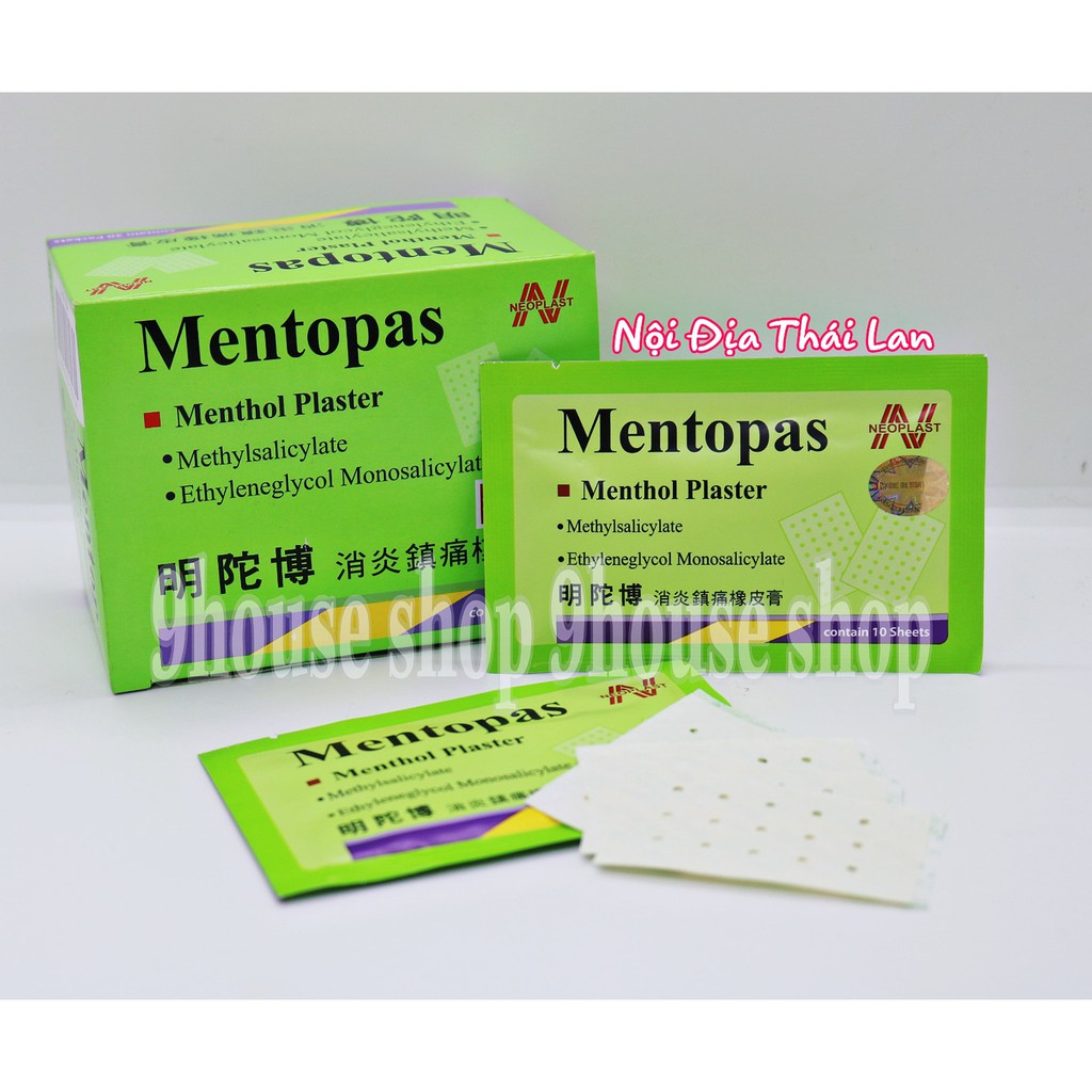 01 Gói Cao Dán MENTOPAS Neoplast Giảm Đau Nhức Thái Lan (1 Gói 10 miếng) - XANH NHẠT