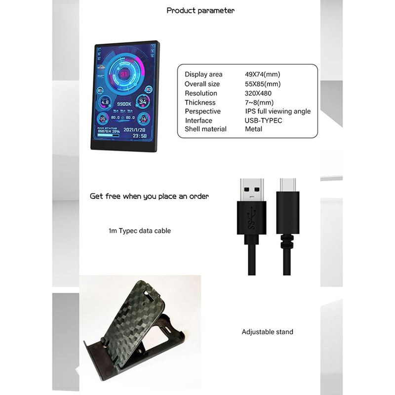 Màn Hình Máy Tính Mini ITX Case 3.5 Inch IPS TYPE-C CPU GPU RAM HDD USB Display Freely AIDA64