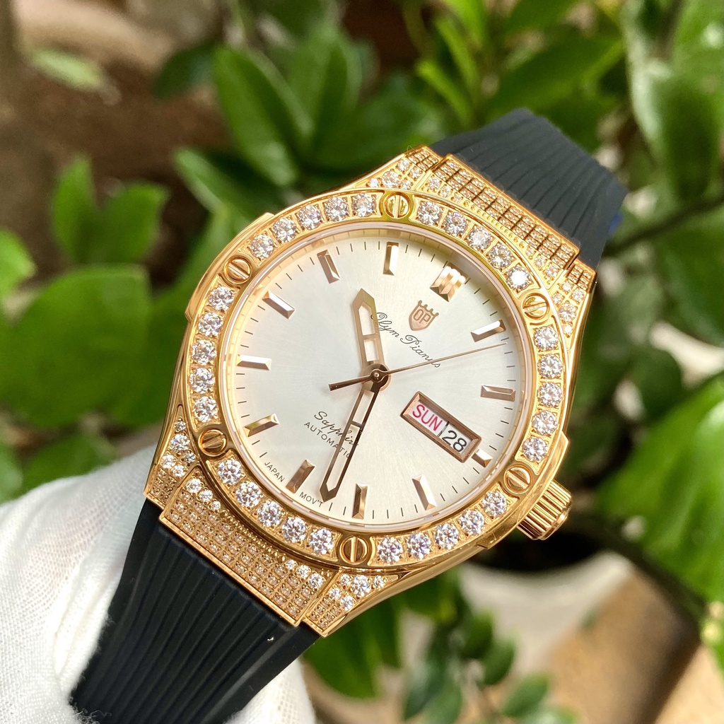 Đồng hồ nam dây cao su chính hãng Olym Pianus OP990-45 OP990-45ADDGR-GL trắng