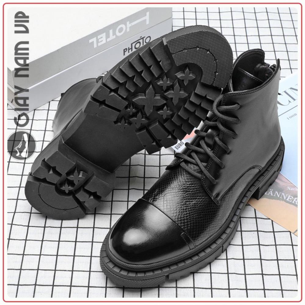 Giày Nam Cổ Cao Đen Khóa Kéo Da Bò Đẹp GIAYNAMVIP Giày Bốt Nam Cổ Cao Hàn Quốc GNK157 ️🏹
