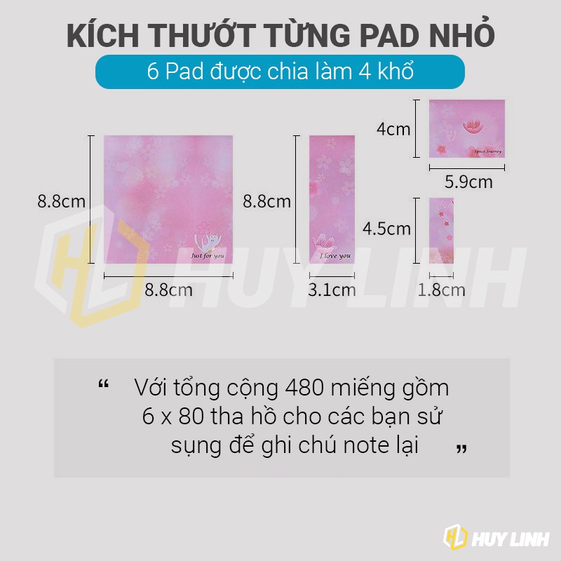 Bộ 6 tập giấy note ghi chú họa tiết galaxy nhiều kích thước có hộp đựng xinh xắn Kool HL362