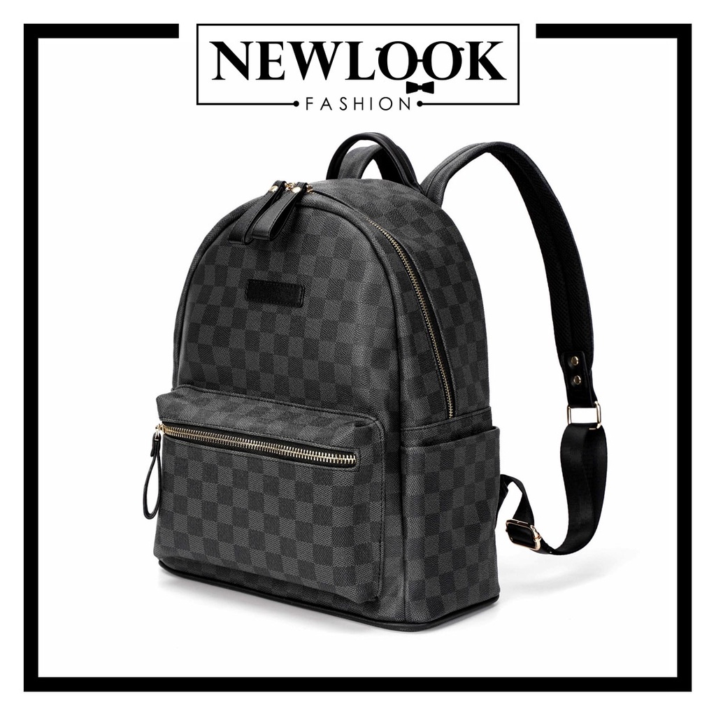 ★ BALO THỜI TRANG UNISEX NAM NỮ DA PU HỌA TIẾT CARO CAO CẤP KHÓA KÉO VÀNG ĐỒNG (38 x 33 x 15cm)