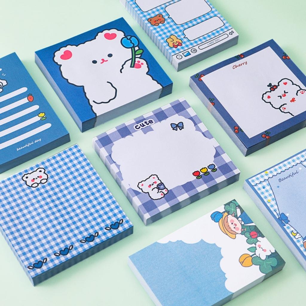 Giấy Note Ghi Chú Dễ Thương EDUSKY Tập 80 Tờ Họa Tiết Gấu Hoạt Hình Cute Kích Thước 8x8 cm Và 9X6 cm
