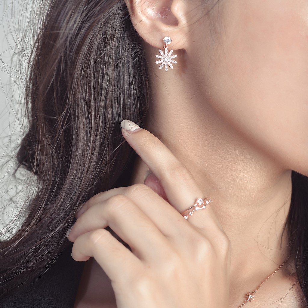 Khuyên tai bạc nữ Mon Lilas Mặt Hoa Tuyết Đính Đá K092003