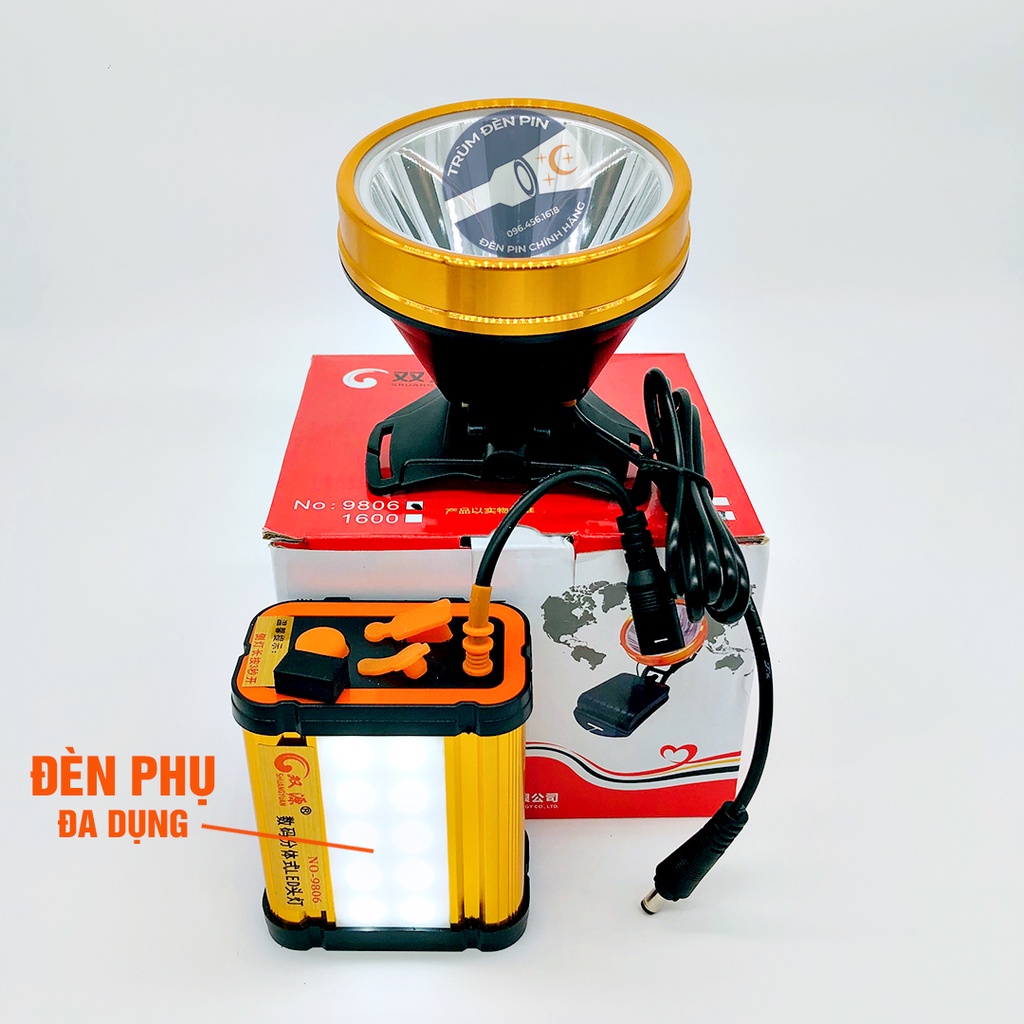 Đèn pin đội đầu SHANGYUAN 9806 LED 200W đèn đeo đầu siêu sáng bình rời có cổng usb  sạc điện thoại có đèn phụ bên hông
