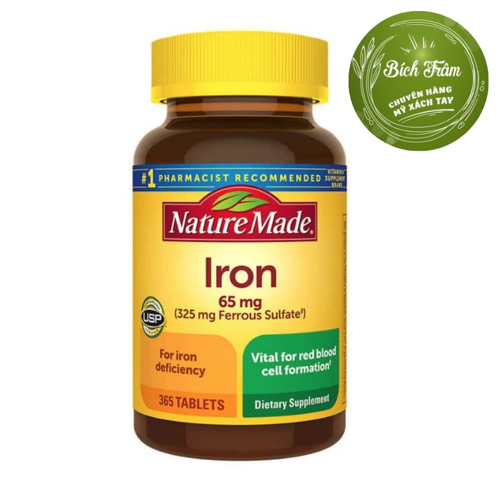 Viên uống bổ máu IRON NATURE MADE 65mg Hộp 365 viên Mỹ
