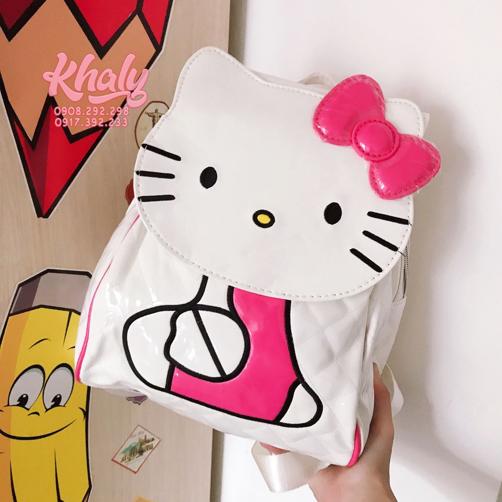 Balo da bóng 10in 1 ngăn hình Hello Kitty nơ cho trẻ em bé gái - (21x10x25cm)