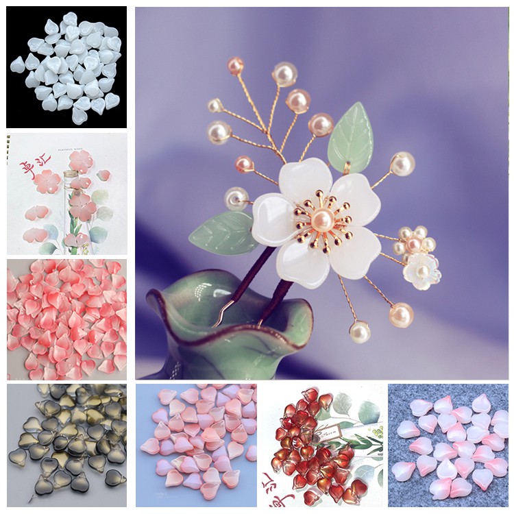 [Nguyên liệu làm trâm] 5 cánh hoa thủy tinh - hoa anh đào - 13*15mm - NL0246