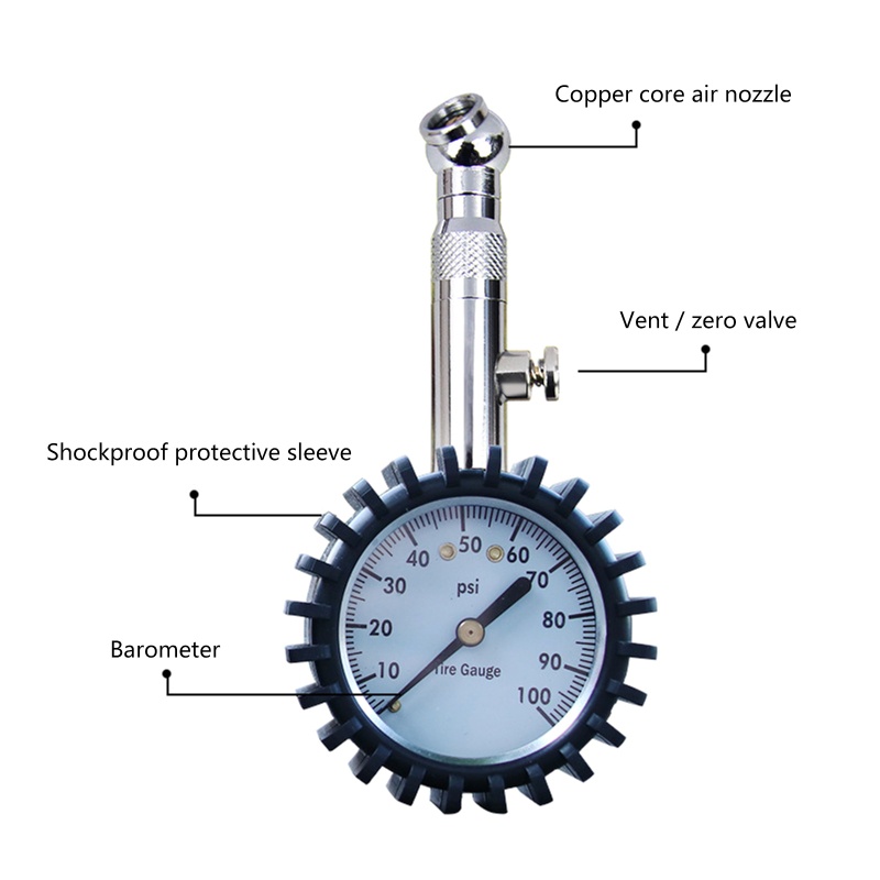 Đồng Hồ Đo Áp Suất Lốp Xe Kèm Ống Cao Su Bảo Vệ 100psi Cho Xe Máy