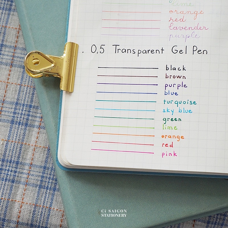 Viết gel nhiều màu ngòi 0.5mm - 0.5 Transparent Gel Pen