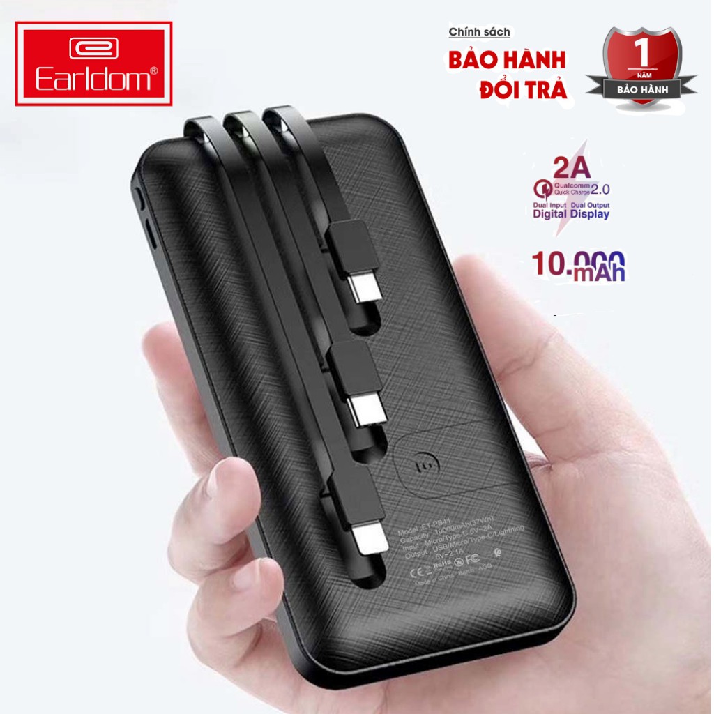 Sạc Dự Phòng Earldom PB41 Chính Hãng Kèm Cáp Sạc Nhanh 10000mAh Sạc Dư Phòng Cùng Lúc Nhiều Thiết Bị