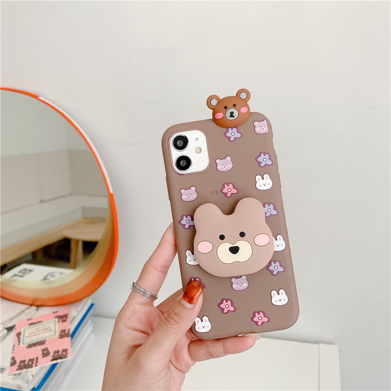 Cartoon Bear Rabbit Case Samsung Galaxy S21 S20 FE Note 20 Ultra S8 S9 S10 Note 10 Plus Papa Stand Soft TPU Phone Case