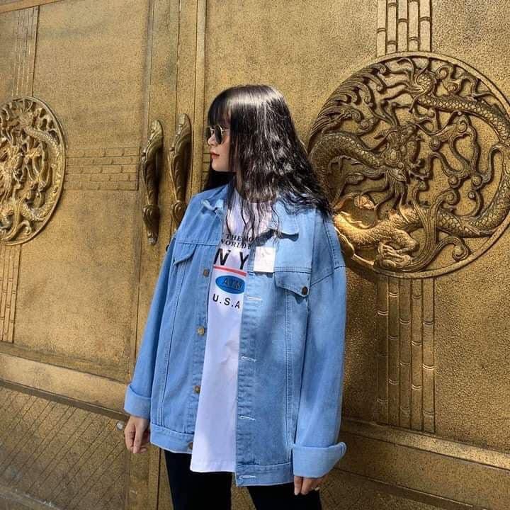 Áo khoác jean nữ đen trơn đen rách basic có túi thật túi trong chứa điện thoại size 40-85kg chỉ có tại Panda Style Store