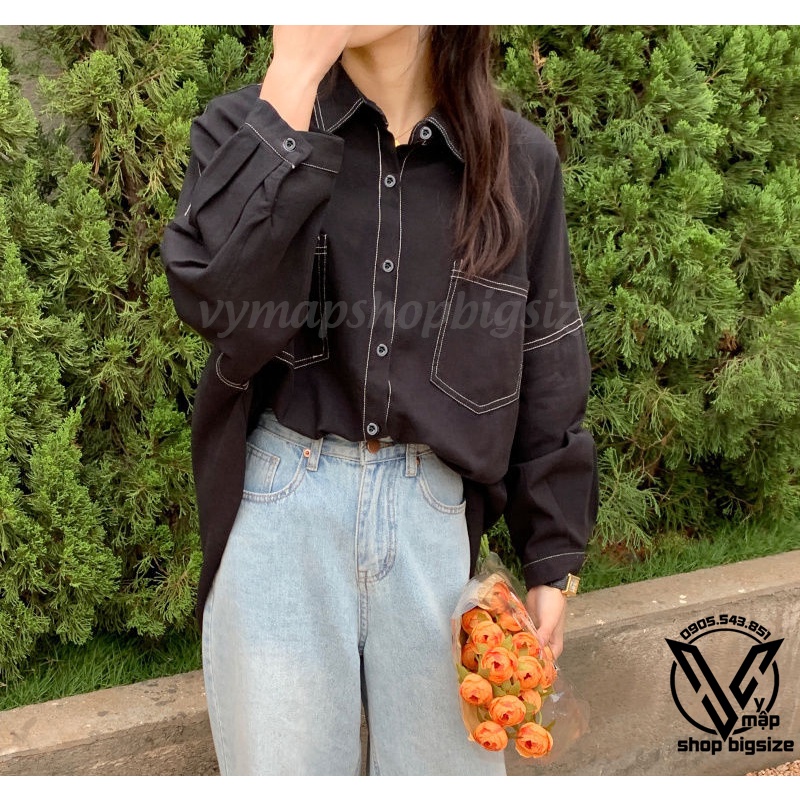 Áo sơ mi ulzzang chỉ nổi BIGSIZE 10 màu vymapshopbigsize