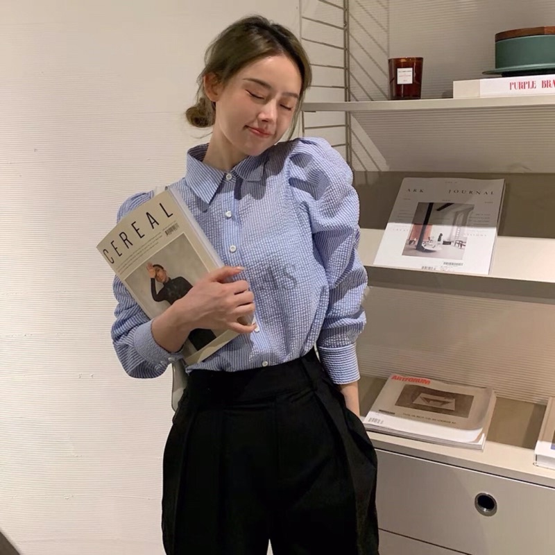 ⚡️BÁN SỈ⚡️Áo sơmi kẻ sọc xanh tay bồng | BigBuy360 - bigbuy360.vn