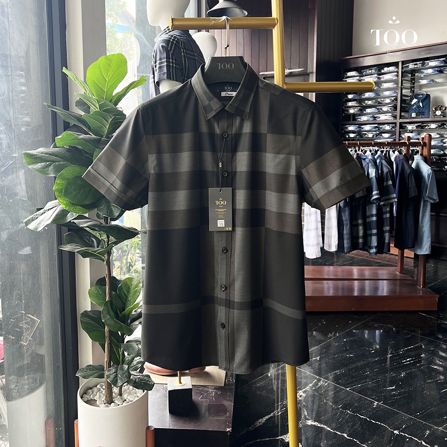 Áo sơ mi ngắn tay TQQ dáng slimfit K428CSC kẻ đen chất liệu cao cấp thoáng mát mềm mịn