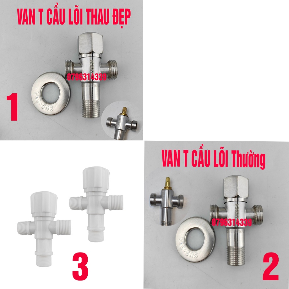 Van t cầu 304 T cầu inox - T cầu có khóa SUS 304,Chia Nước cho vòi xịt vệ sinh NK25