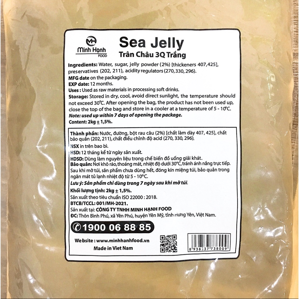 Trân Châu 3Q Ăn Liền-Trân Châu Trắng/Đen Sea Jelly Minh Hạnh Giòn Ngon Siêu Tiện Lợi (2KG)