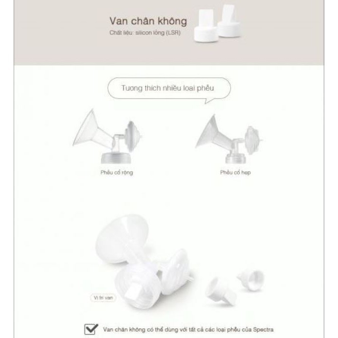 1 Van chân không silicon - Tương thích với cổ nối phễu Maymom và phễu Spectra