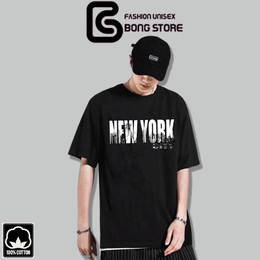 ÁO THUN UNISEX NAM-NỮ FORM RỘNG-TAY LỠ IN 3D NEW YORK SIZE >75KG, COTTON 75%, AT49 | BigBuy360 - bigbuy360.vn