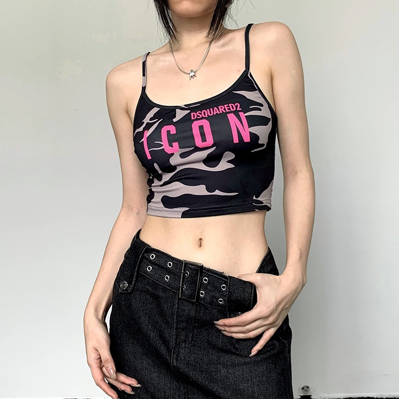 Áo Tank Top Hai Dây Hở Lưng Form Ôm In Chữ Phong Cách Đường Phố Quyến Rũ