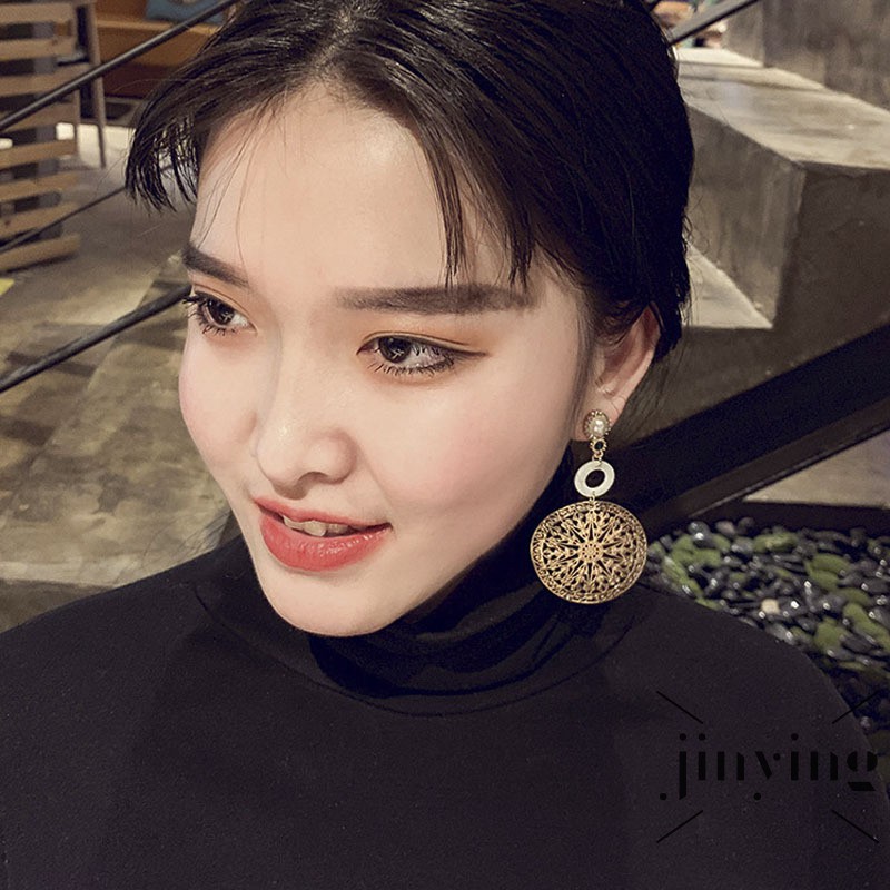 GETNOIVAS Bông tai nữ bản to thả mặt phụ kiện cá tính thời trang