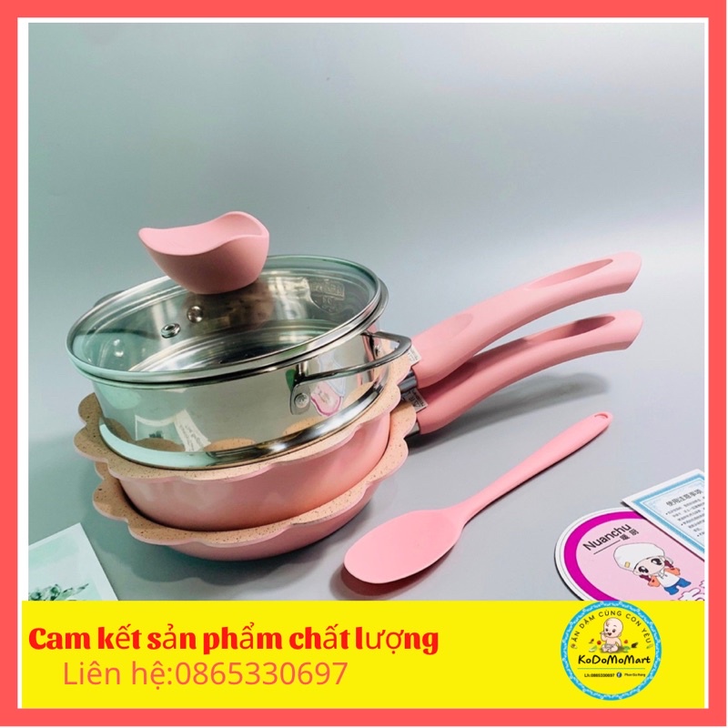 Bộ Nồi Chảo Đá Loại Đẹp Cho Bé 16cm dùng cho mọi loại bếp