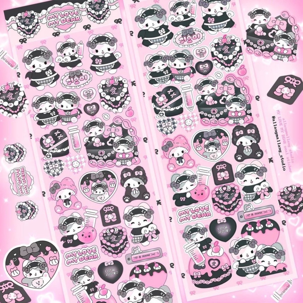 Peach 1Pcs Cute Korean cartoon girl stickers Shining laser Journal Scrapbook Decor Sticker