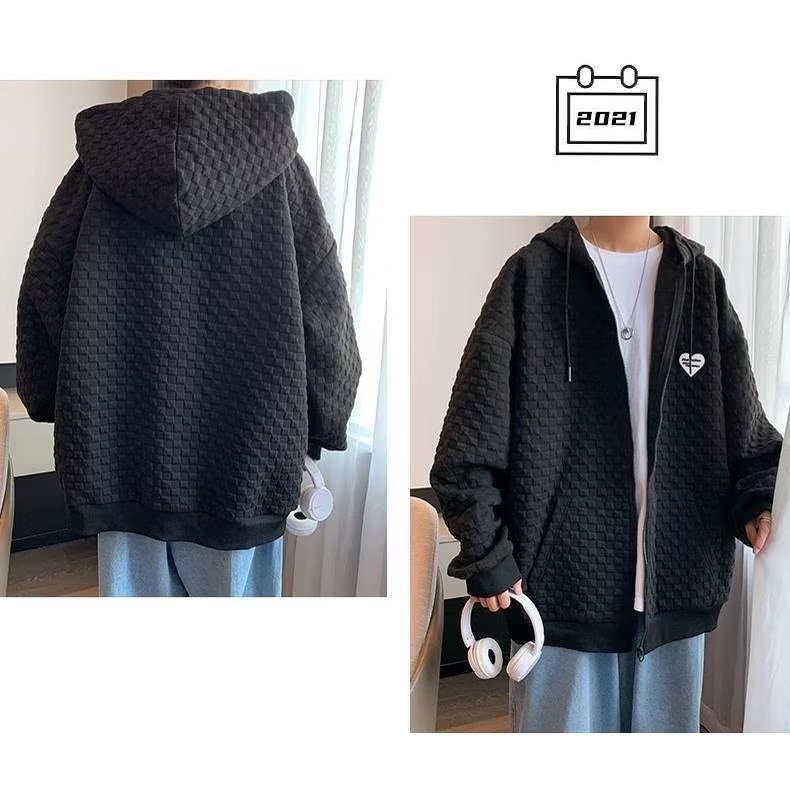[Ba Màu] Áo Khoác Hoodie Nam Có Dây Xích Waffle Đơn Giản Thời Trang Hàn Quốc