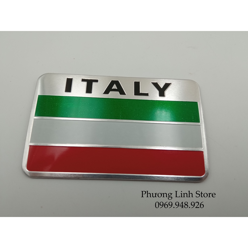 Tem nhôm dán xe oto cờ Ý sticker cờ Italya hình chữ nhật 3 sọc
