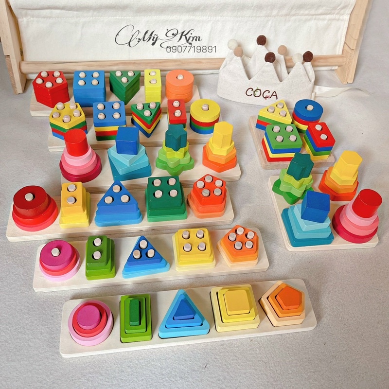 Thả Khối Gỗ Đa Sắc - Montessori