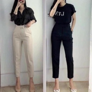 Quần baggy công sở nữ kèm đai bọc ❤️ đậu đậu shop quần vải nữ tuyết mưa cạp cao, đai vuông, cúc lệch, form đẹp