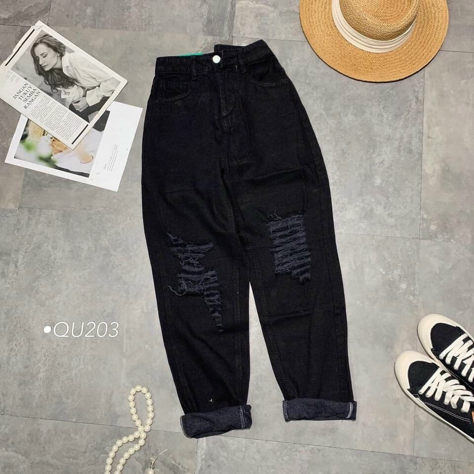 Quần Jeans baggy đen rách - SHOP THƠM PHẠM