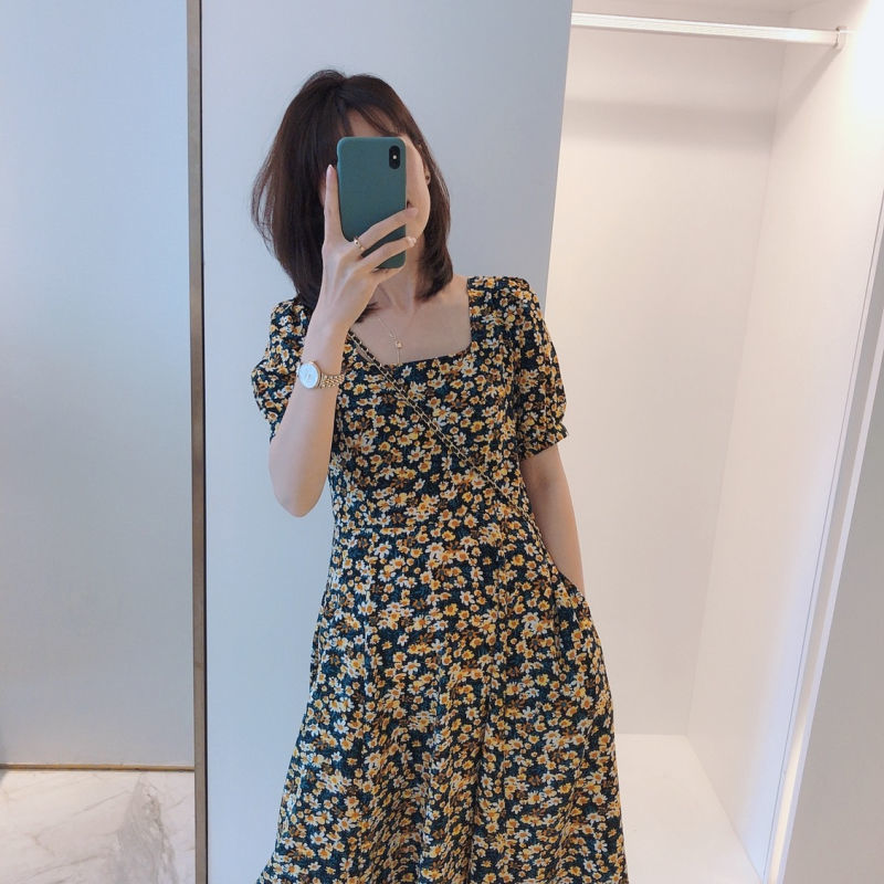 Đầm Tay Ngắn Hoạ Tiết Hoa Phong Cách Hàn Quốc/ Size Lớn Cho Nữ