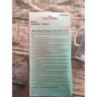BÌNH SỮA DOLPHIN CỔ RỘNG 240ML ( có tay cầm)