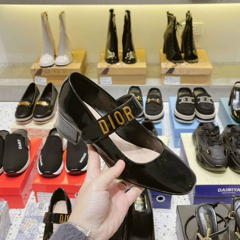 Giày búp bê gót 3cm Dior. cao cấp đen be