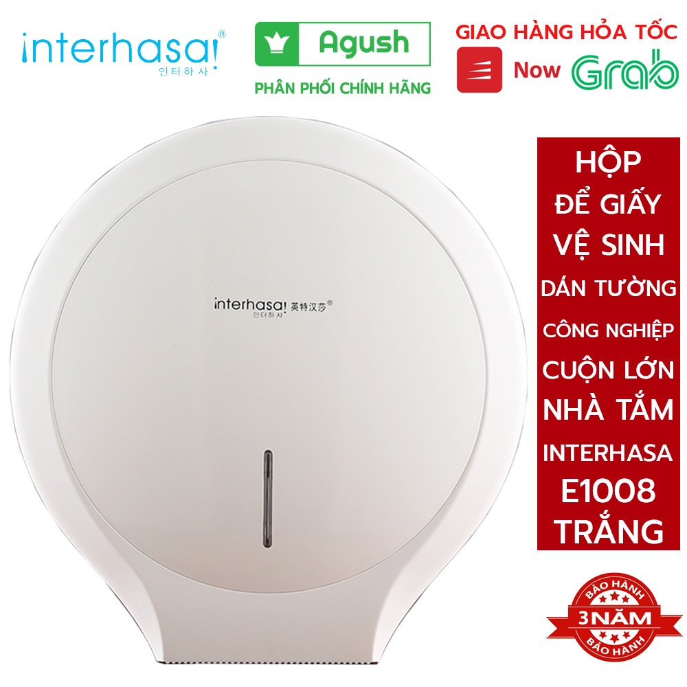 Hộp để giấy vệ sinh dán tường công nghiệp INTERHASA E1008 trắng cuộn cỡ lớn đồ treo trong nhà tắm toilet chống nước