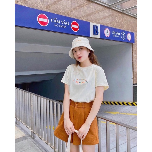 Set áo thun trái tim đủ màu dễ thương kèm quần shorts nâu ULZZANG LOLITA